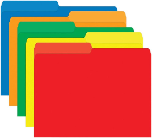Five coloured file folders