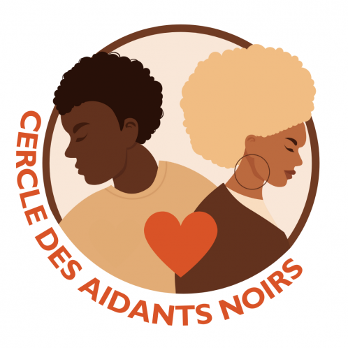 Logo du Black Caregivers Circle représentant un homme et une femme de race noire dans un cercle avec un cœur rouge, le tout entouré des mots Black Caregivers Circle