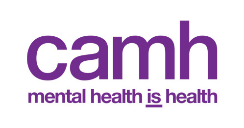 Logo for the Centre for Addition and Mental Health (CAMH) and the words "mental health is health"