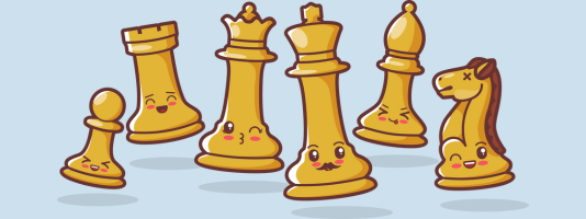 Cartoons chess pieces on blue background