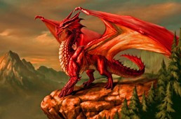 Dragon standing on mountain cliff