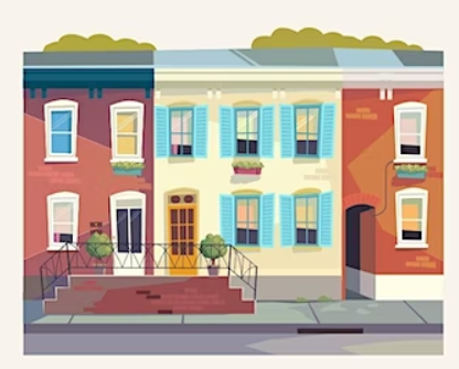 Un dessin humoristique d’un immeuble d’appartements