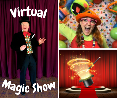 JoJo the clown at a virtual magic show