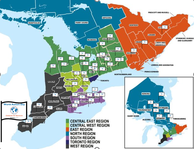 Map of Ontario with regions in different colours