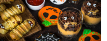 Halloween cookies and pastries on a table
