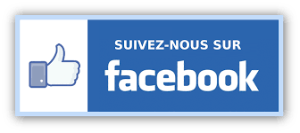 Une icône Facebook bleue avec les mots Follow us on Facebook à droite