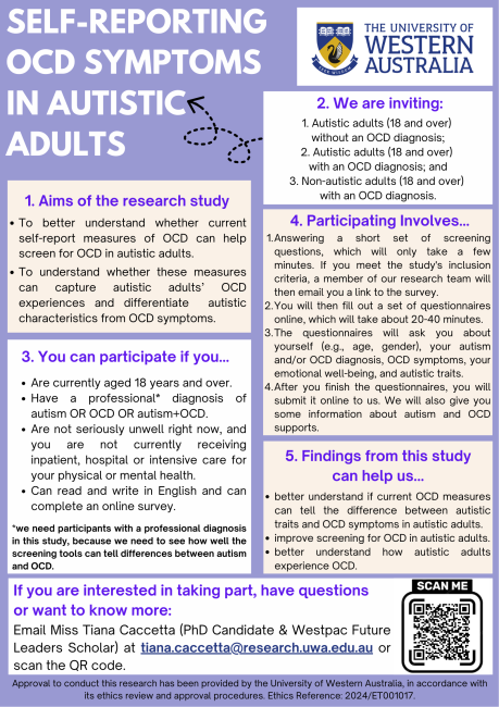 Flyer for autism & OCD study 