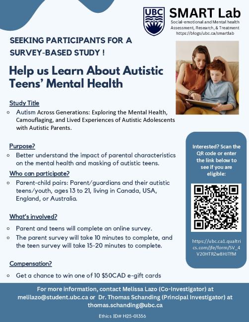 Study flyer on autistic teens mental health 