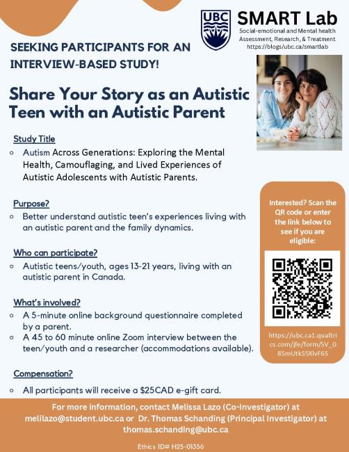 Study flyer on autistic teen with autistic parent