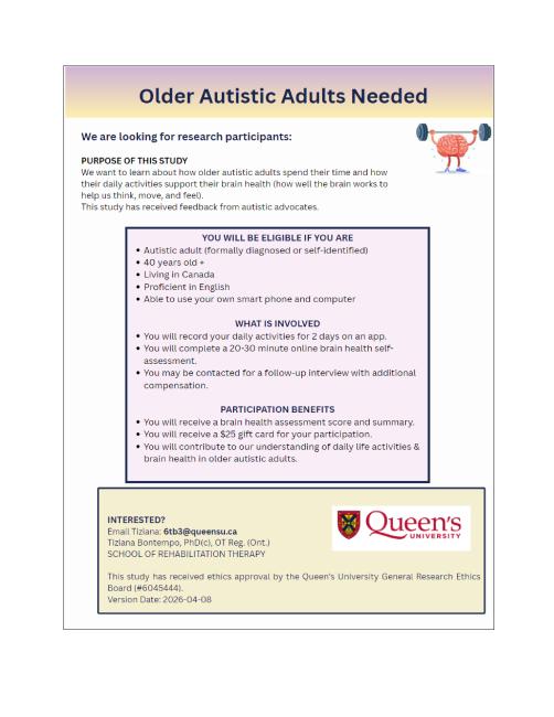 Queens autistic adult brain health study